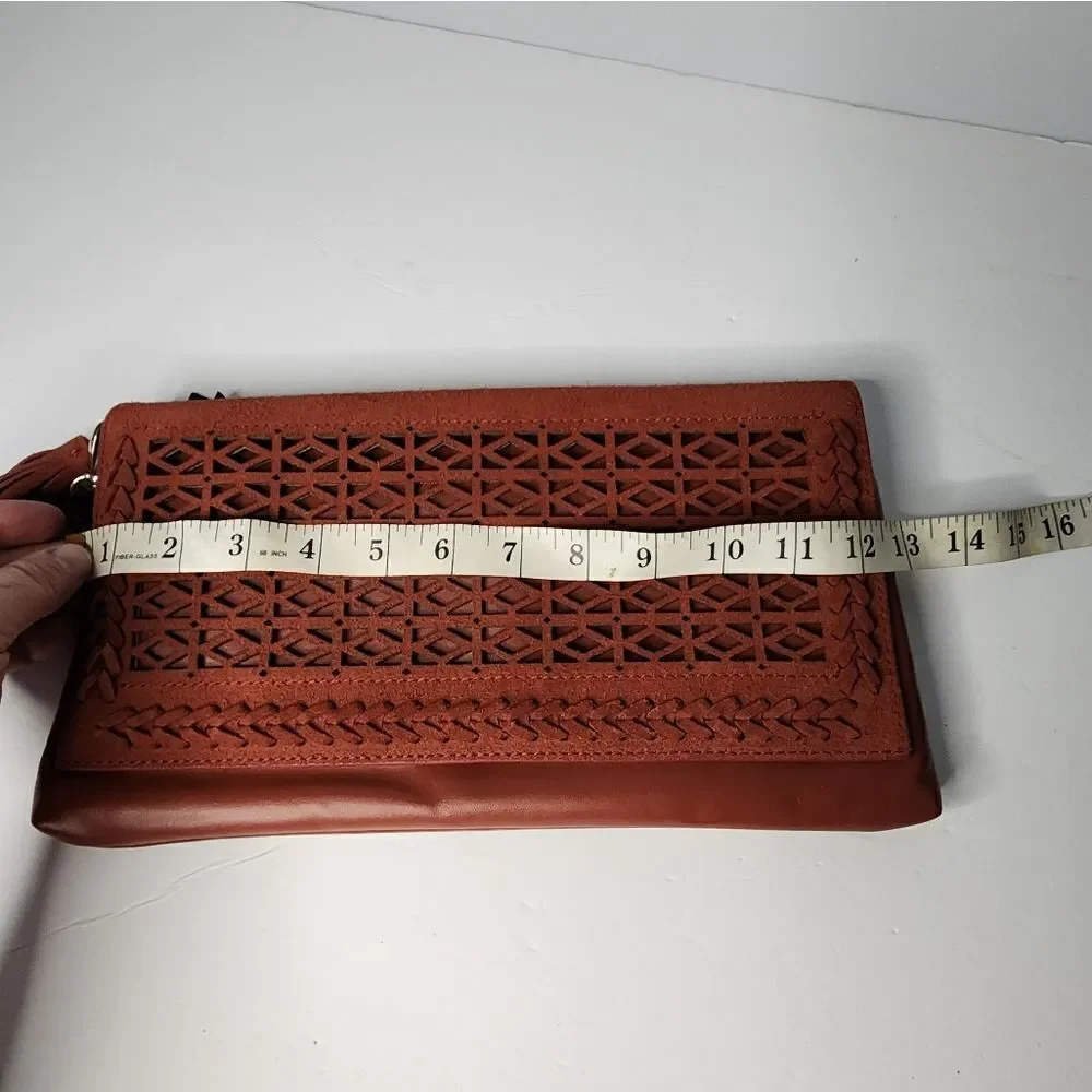 White House black market hand bag New With Tags Laser Cuts Burnt Redish Orange - Picture 5 of 9